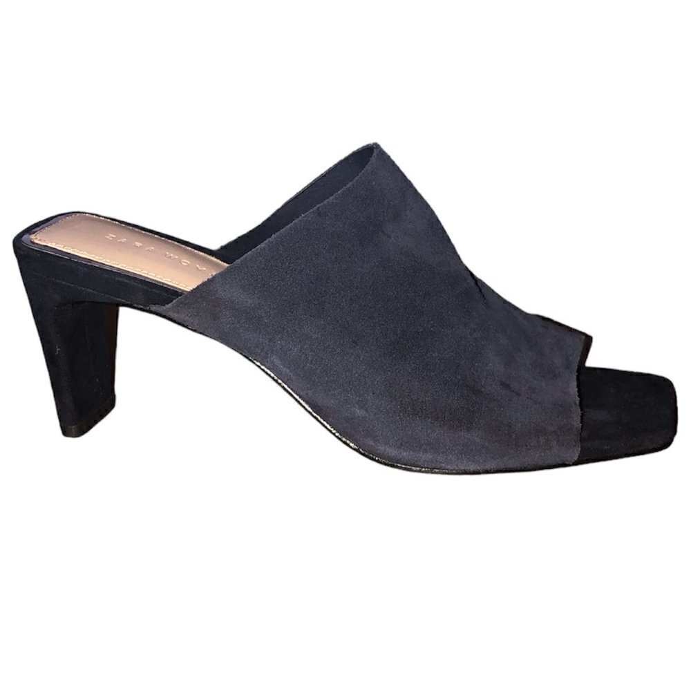 ZARA WOMAN Mule Heels Women's Size 6.5 Blue Square Toe Slip On  Faux Suede - Picture 5 of 12